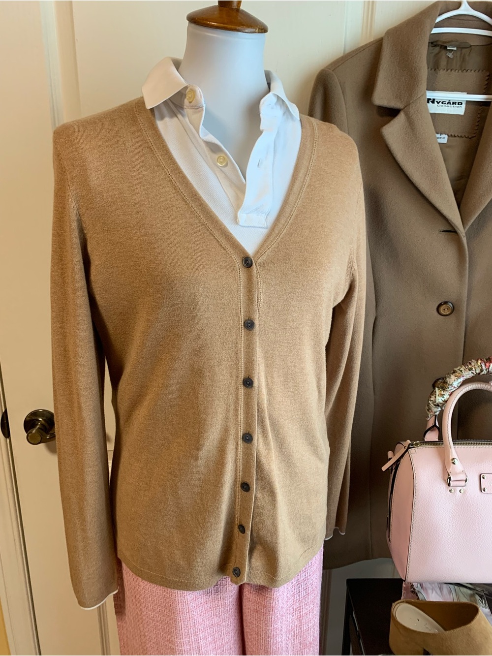 Denver Hayes Camel/Tan V-Neck Button Cardigan